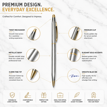 Metallic Glossy Silver Ball Pen – Gold Clip | Twist Mechanism