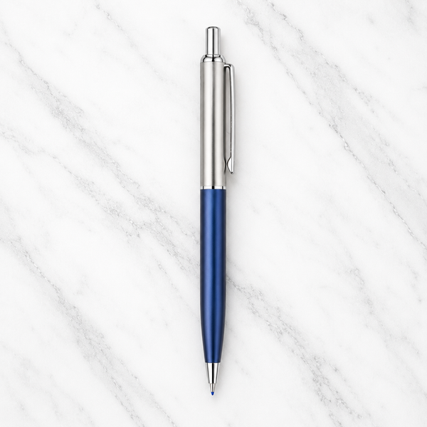 Ballpen Bazaar Metallic Silver & Blue Dual Tone Ball Pen with Silver Clip | Click Mechanism | Blue Ink | Smooth Writing Pen for Office, School & Daily Use