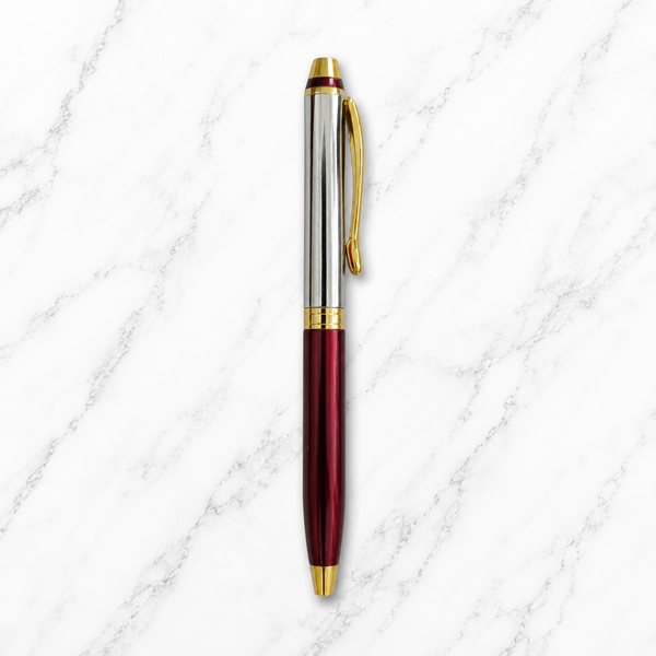 Metallic Maroon & Silver Mini Ball Pen – Gold Clip