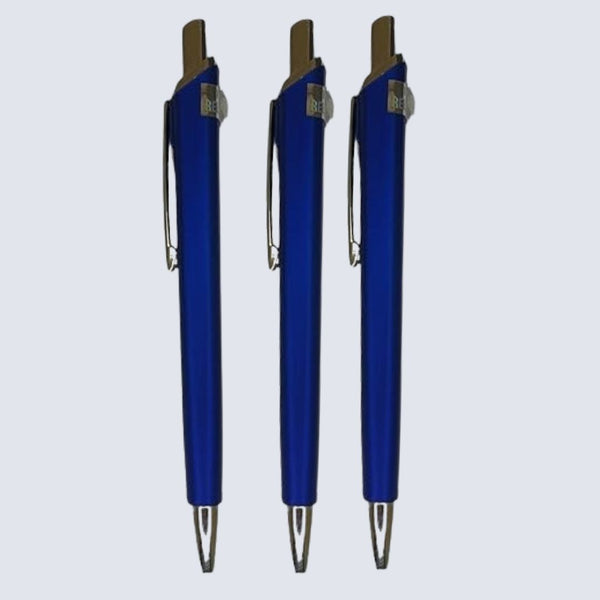 Set of 3 Metallic Glossy Blue Ball Pens – Silver Clip
