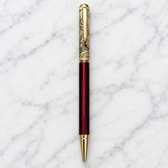 Premium Glossy Gold Bottom Metal Twist Ball Pen | Golden Clip | Engraving Design | Blue Ink | Executive Gift Pen
