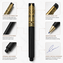 Rectangle Matte Black Ball Pen with Designer Cap – Blue Ink