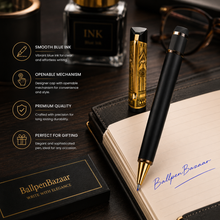 Rectangle Matte Black Ball Pen with Designer Cap – Blue Ink