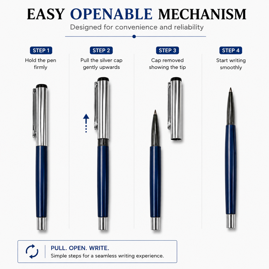 Glossy black and blue openable ball pen set of 2 with silver caps — Ballpen Bazaar