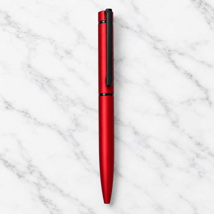 Red Metal Ball Pen with Black Clip | Twist Mechanism | Blue Ink | 0.7 mm Screw Type Metal Refill | 1 Extra Refill Free