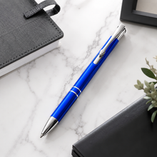 Ballpen Bazaar Set of 2 Click Ball Pens – Glossy Black & Blue Metal Body with Silver Clip | Blue Ink Writing Pens