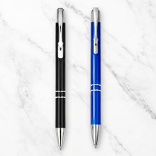 Ballpen Bazaar Set of 2 Click Ball Pens – Glossy Black & Blue Metal Body with Silver Clip | Blue Ink Writing Pens