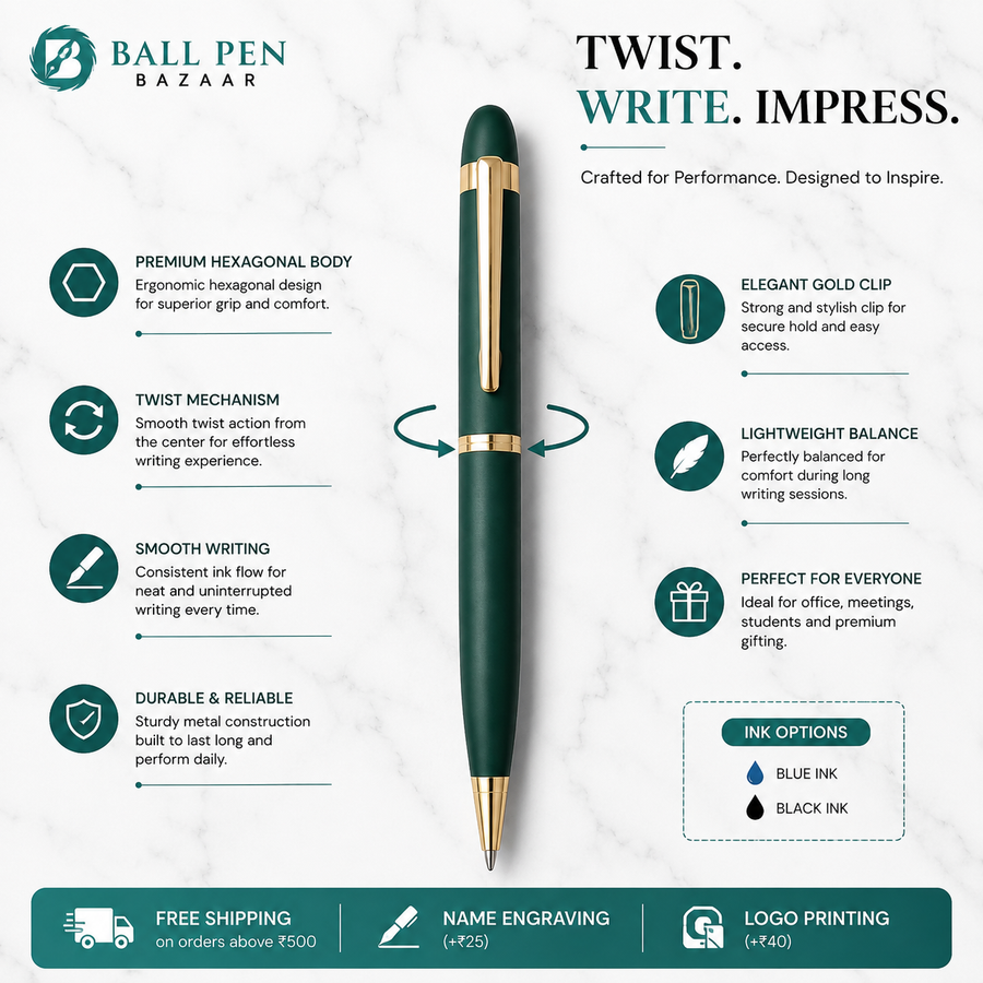 Set of 4 Metal Twist Ball Pens, Matt Black Gold Clip & Stylus Black Blue Pens, Blue Ink, 4 Pens with Refills — Ballpen Bazaar