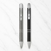 Ballpen Bazaar Set of 2 Metallic Glossy Black & Gray Click Ball Pens with Silver Clip | Smooth Blue Ink Writing Pens