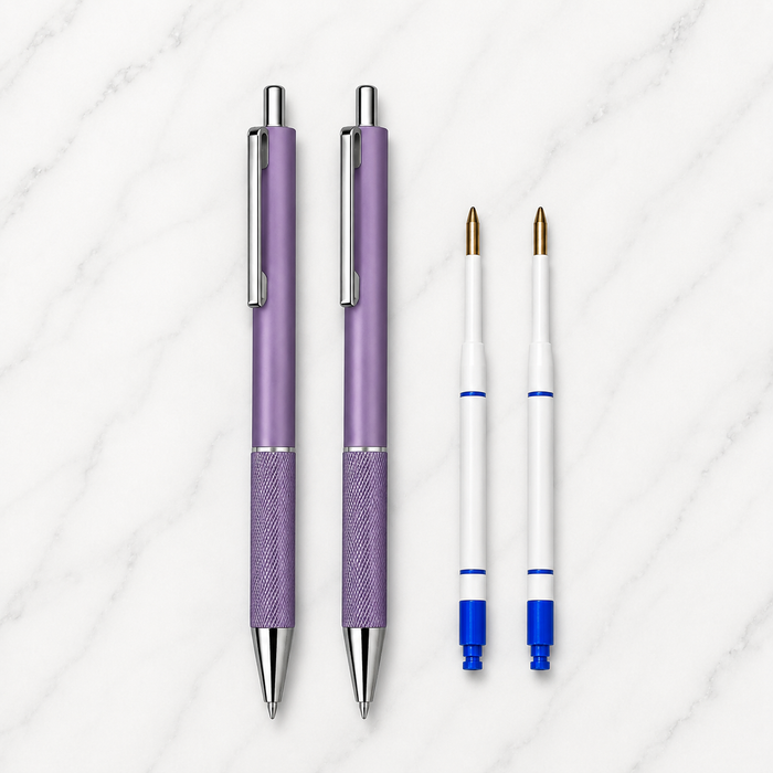 Ballpen Bazaar  Ballpen Bazaar Set of 2 Metallic Glossy Purple Ball Pens with Silver Clip | Click Mechanism | Blue Ink | Includes 2 Free Plastic Jotter Blue Ink Refills | Premium Metal Ball Pen for Office, School, Business & Gifting with Name Engraving