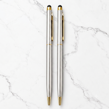 Ballpen Bazaar Set of 2 Stylus Silver Metal Ball Pens with Gold Clip | Twist Mechanism | Blue Ink