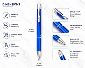 Ballpen Bazaar Set of 3 Metallic Ball Pens – Black, Blue & Gray Body with Silver Clip | Click Mechanism | Blue Ink