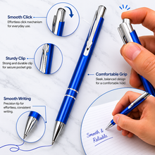 Ballpen Bazaar Set of 3 Metallic Ball Pens – Black, Blue & Gray Body with Silver Clip | Click Mechanism | Blue Ink