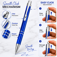 Ballpen Bazaar Set of 3 Metallic Ball Pens – Black, Blue & Gray Body with Silver Clip | Click Mechanism | Blue Ink
