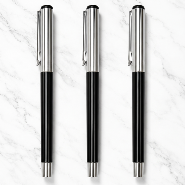 Ballpen Bazaar Set of 3 Metallic Glossy Black Ball Pens with Silver Cap | Openable Mechanism | Blue Ink Premium Writing Pens