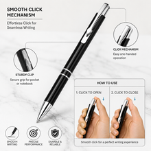 Ballpen Bazaar Metallic Glossy Black Ball Pen with Silver Clip Click Mechanism Blue Ink | Premium Smooth Writing Pen | Pack of 2