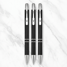 Ballpen Bazaar Set of 3 Metallic Glossy Black Ball Pens with Silver Clip | Click Mechanism | Blue Ink
