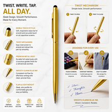 Set of 3 Gold Stylus Ball Pens | Twist Mechanism | Ballpen Bazaar
