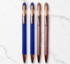 Ballpen Bazaar Set of 4 Stylus Ball Pens | 2 Matt Blue with Rose Gold Clip & 2 Matt Rose Gold with Copper Clip | Click Mechanism | Blue Ink