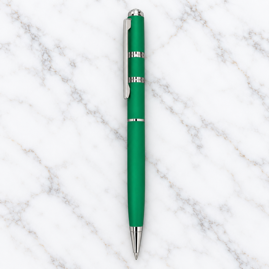 Set of 3 Twist Metal Ball Pens – Matt Orange, Matt Blue & Matt Green with Silver Clip, Blue Ink, 3 Refills Included — Ballpen Bazaar