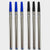 Ballpen Bazaar Set of 6 Roller Pen Refills 0.8mm – 3 Blue Ink & 3 Black Ink Metallic Silver Body Refills