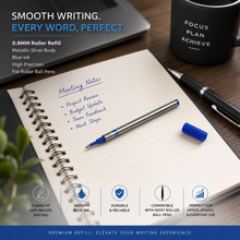 Set of 6 Roller Pen Refills 0.8mm Blue Ink | Smooth Writing