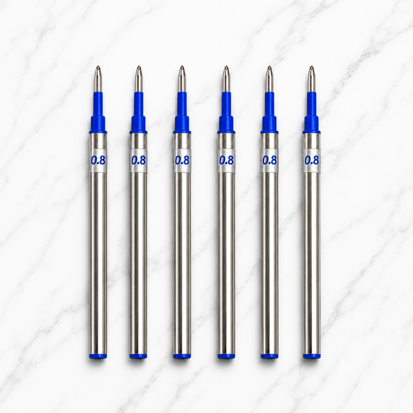 Set of 6 Roller Pen Refills 0.8mm Blue Ink | Smooth Writing