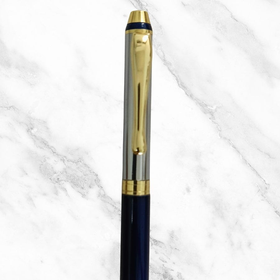 Silver & Blue Dual Colour Mini Ball Pen with Gold Clip, Twist, Blue Ink — Ballpen Bazaar