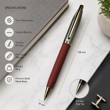 Ballpen Bazaar Silver & Orange Dual Tone Ball Pen with Leather Grip, Gold Clip, Twist Mechanism, Blue Ink