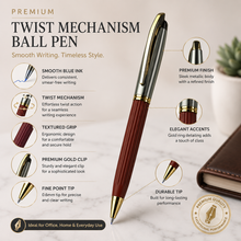 Ballpen Bazaar Silver & Orange Dual Tone Ball Pen with Leather Grip, Gold Clip, Twist Mechanism, Blue Ink