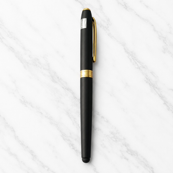 Ballpen Bazaar Stylus Matt Black Ball Pen with Magnetic Cap & Gold Clip | Openable Cap Mechanism | Smooth Blue Ink Writing Pen | Premium Metal Touchscreen Stylus Pen | 1 Pc