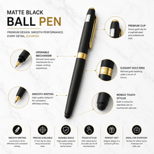 Ballpen Bazaar Stylus Matt Black Ball Pen with Magnetic Cap & Gold Clip | Openable Cap Mechanism | Smooth Blue Ink Writing Pen | Premium Metal Touchscreen Stylus Pen | 1 Pc