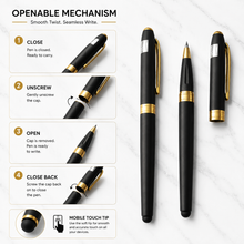 Ballpen Bazaar Stylus Matt Black Ball Pen with Magnetic Cap & Gold Clip | Openable Cap Mechanism | Smooth Blue Ink Writing Pen | Premium Metal Touchscreen Stylus Pen | 1 Pc