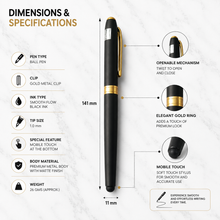 Ballpen Bazaar Stylus Matt Black Ball Pen with Magnetic Cap & Gold Clip | Openable Cap Mechanism | Smooth Blue Ink Writing Pen | Premium Metal Touchscreen Stylus Pen | 1 Pc