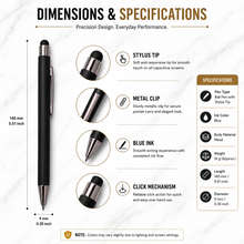 Ballpen Bazaar Stylus Matt Black Ball Pen with Silver Clip | Click Mechanism Blue Ink Pen | Touchscreen Stylus Pen for Office, School & Business Use | 1 Pc