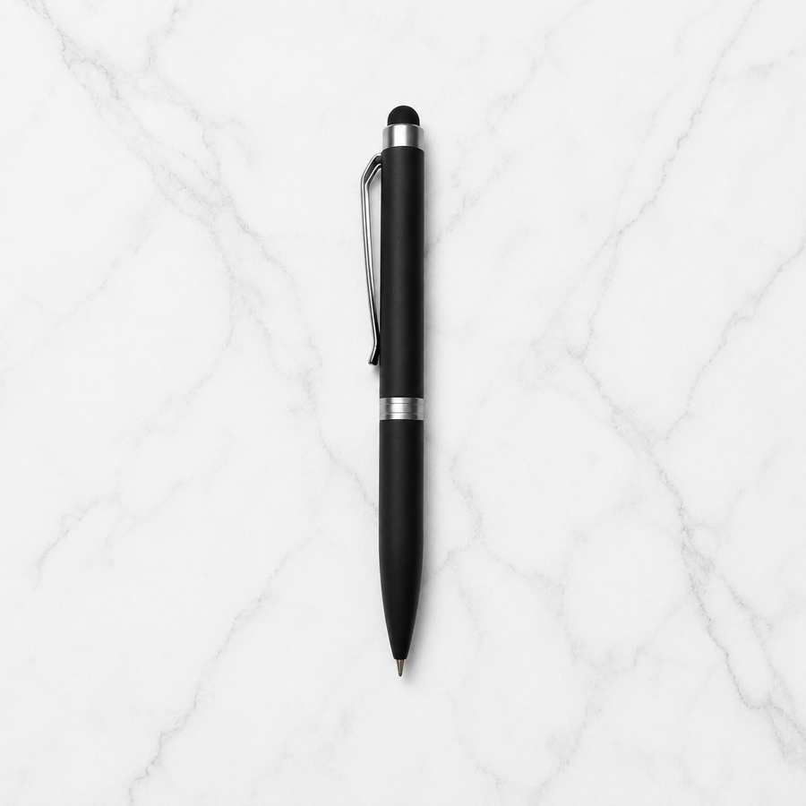 Stylus Matt Black Mini Ball Pen with Silver Clip, Twist, Blue Ink — Ballpen Bazaar