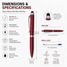Stylus Matt Red Mini Ball Pen – Silver Clip | Blue Ink Twist Pen