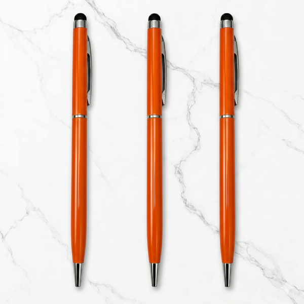 Ballpen Bazaar Stylus Metallic Glossy Orange Ball Pen with Silver Clip Twist Mechanism Blue Ink – Set of 3