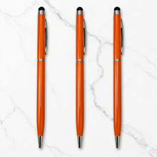 Ballpen Bazaar Stylus Metallic Glossy Orange Ball Pen with Silver Clip Twist Mechanism Blue Ink – Set of 3