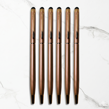 Ballpen Bazaar Stylus Metallic Glossy Rose Gold Ball Pen Set of 6 with Copper Clip | Twist Mechanism | Smooth Blue Ink Writing Pens