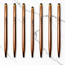 Ballpen Bazaar Stylus Metallic Glossy Rose Gold Ball Pen Set of 7 | Copper Clip | Twist Mechanism | Smooth Blue Ink Writing Pen | Premium Metal Stylus Pen for Office School Business Gift