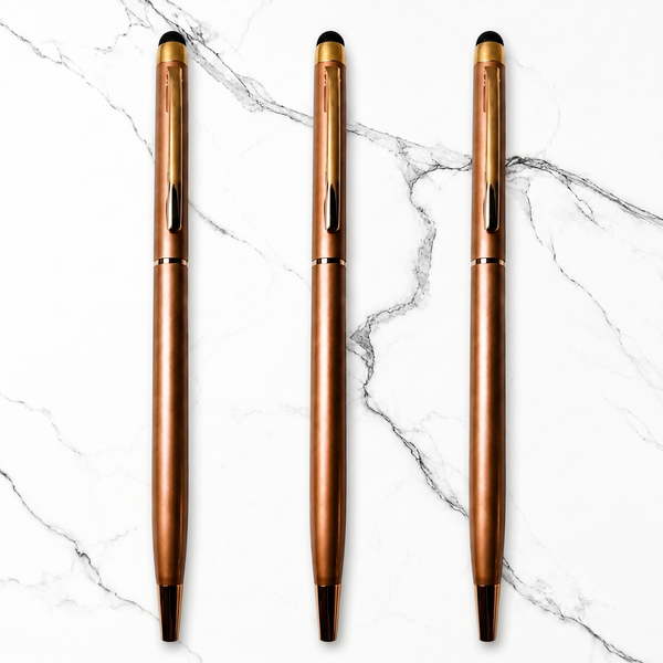 Ballpen Bazaar Stylus Rose Gold Ball Pen Set of 3 | Copper Clip | Twist Mechanism | Smooth Blue Ink | Premium Metal Stylus Pen for Office, School & Gifting