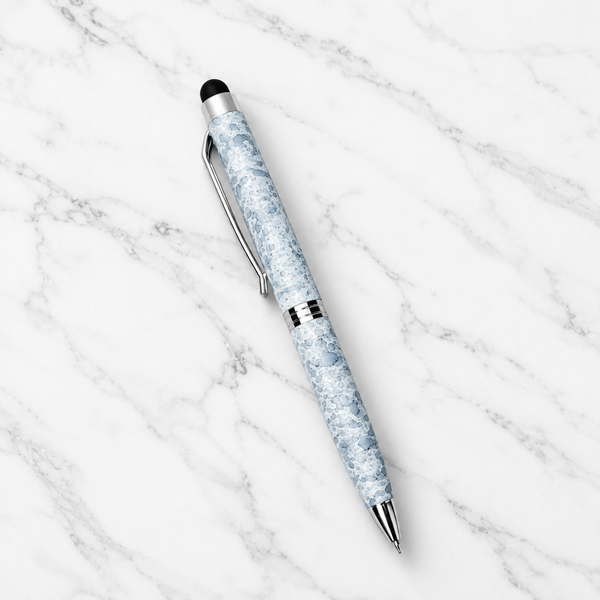 Stylus Metallic Glossy White Mini Ball Pen | Blue Ink | BallPenBazaar