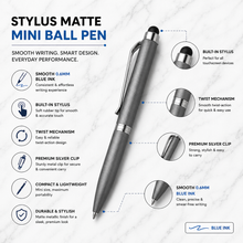 Stylus Matte Gray Mini Ball Pen – Silver Clip | Twist Mechanism 
