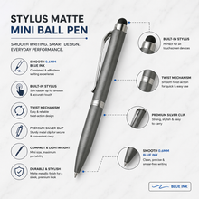 Stylus Matte Gray Mini Ball Pen – Silver Clip | Twist Mechanism 