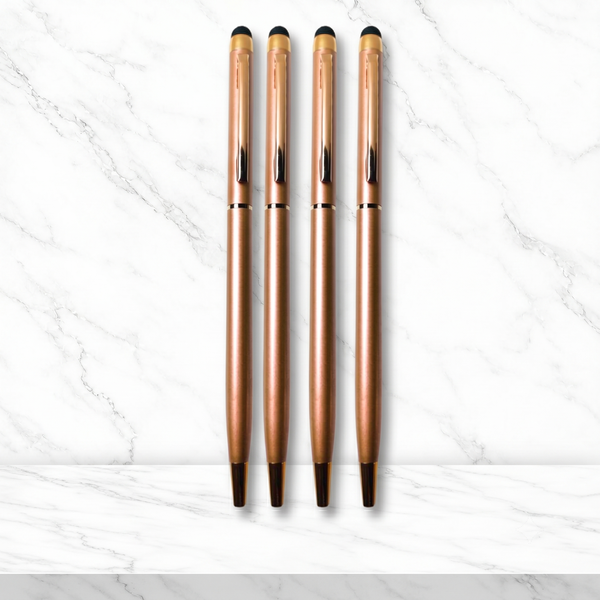 Set of 4 Rose Gold Stylus Ball Pens with Copper Clip