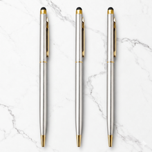 Ballpen Bazaar Stylus Silver Body Ball Pen with Gold Clip Twist Mechanism Blue Ink | Set of 3