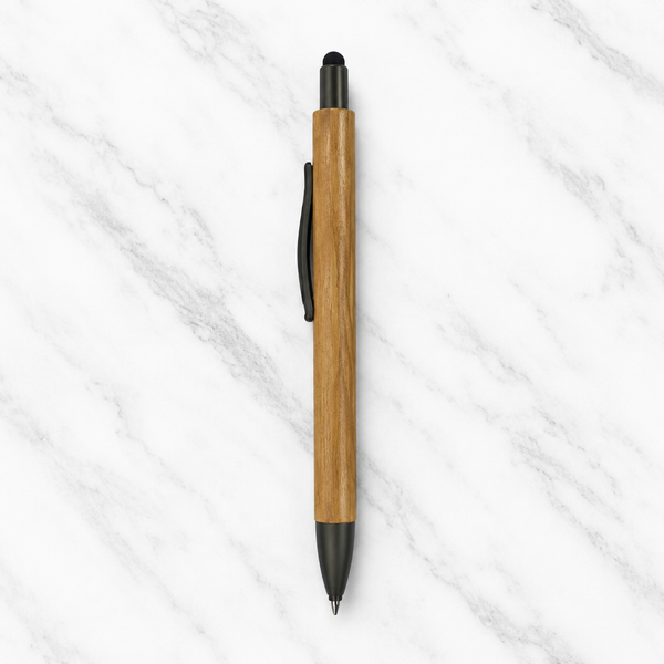 Ballpen Bazaar Stylus Wooden Finish Ball Pen with Silver Clip | Click Mechanism | Smooth Blue Ink | Touchscreen Stylus Pen for Office School & Daily Use