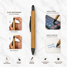 Ballpen Bazaar Stylus Wooden Finish Ball Pen with Silver Clip | Click Mechanism | Smooth Blue Ink | Touchscreen Stylus Pen for Office School & Daily Use