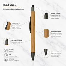 Ballpen Bazaar Stylus Wooden Finish Ball Pen with Silver Clip | Click Mechanism | Smooth Blue Ink | Touchscreen Stylus Pen for Office School & Daily Use